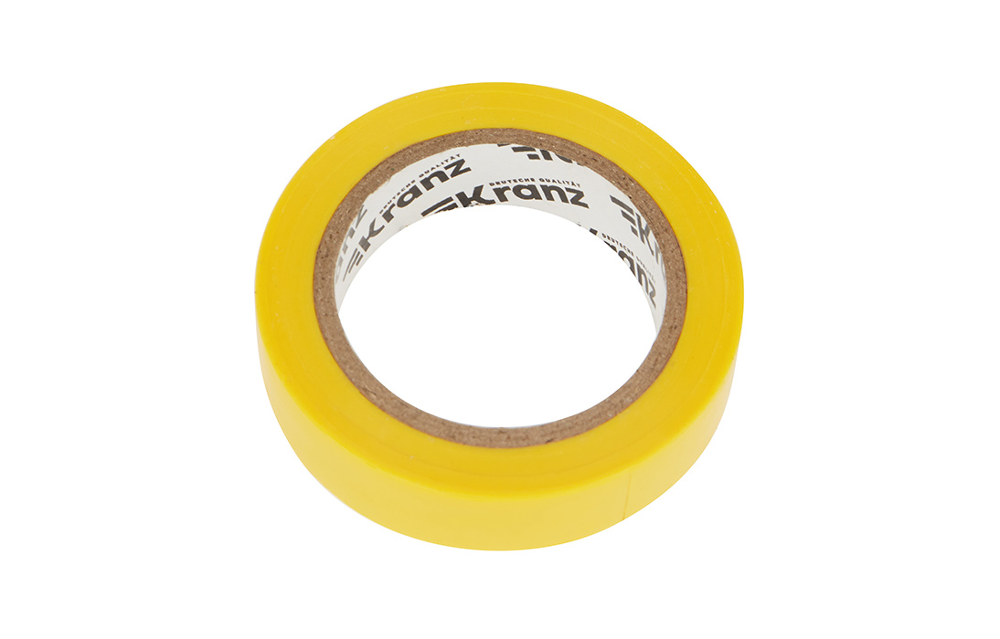 KR-09-2002 Изолента ПВХ KRANZ 0.13х15 мм, 10 м, желтая упаковка 10 роликов