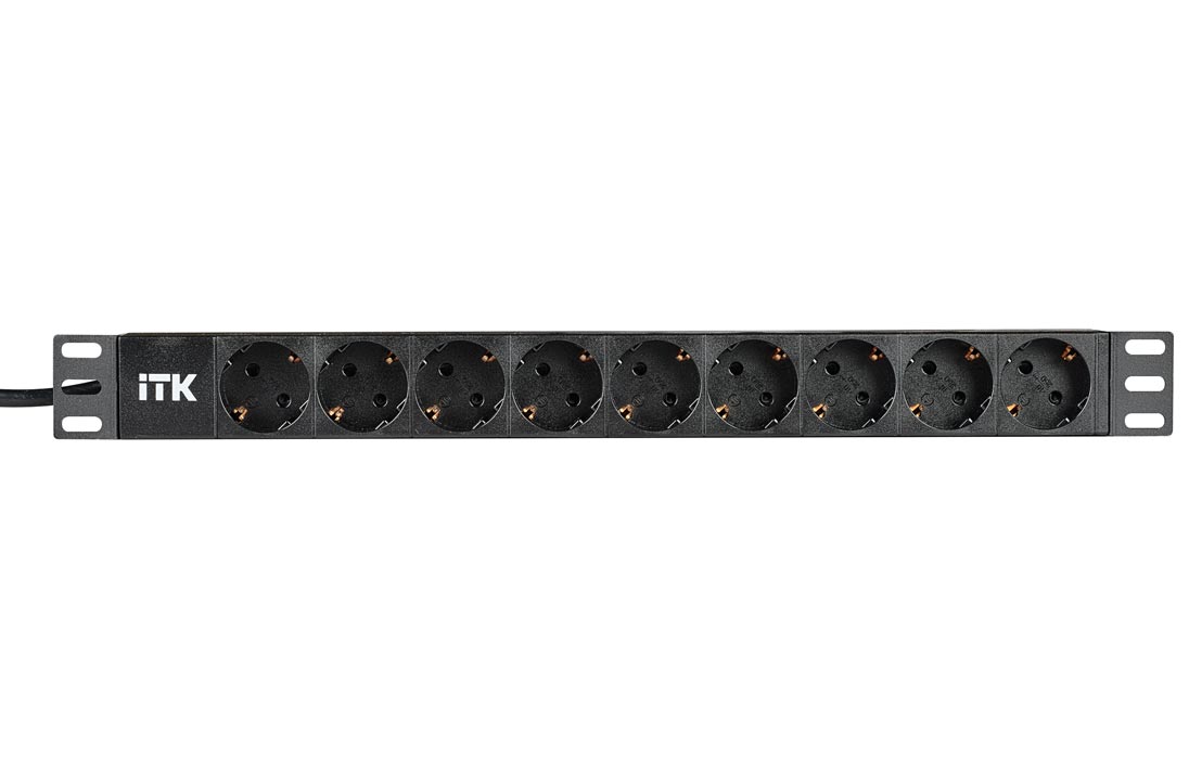 PH22-9D1-P ITK PDU 9 розеток нем. ст, 1U, шнур 2м вилка нем. ст ПВХ чер