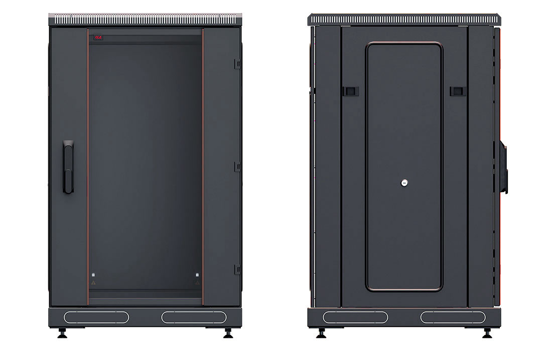 Шкаф телекоммуникационный напольный 19",18U(800x800), ШТ-НП-М-18U-800-800-С-Ч, передняя дверь стекло, черный ССД
