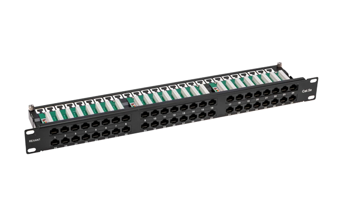 02-0033 REXANT PRO Патч-панель высокой плотности с кабельными органайзерами 19", 1U, 48 портов, UTP, RJ-45, CAT 5e