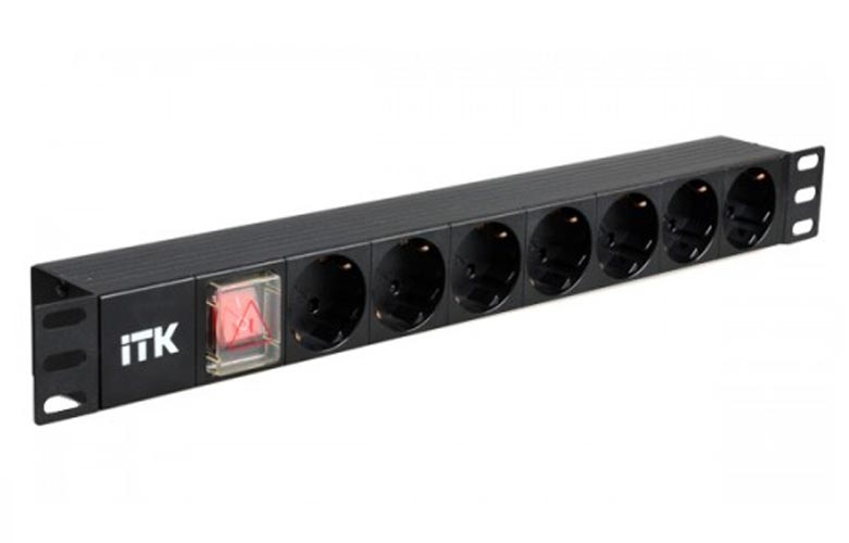 PH12-7D3 ITK PDU 7 розеток нем. ст, с LED выкл, 1U, без шнура, вх. С14