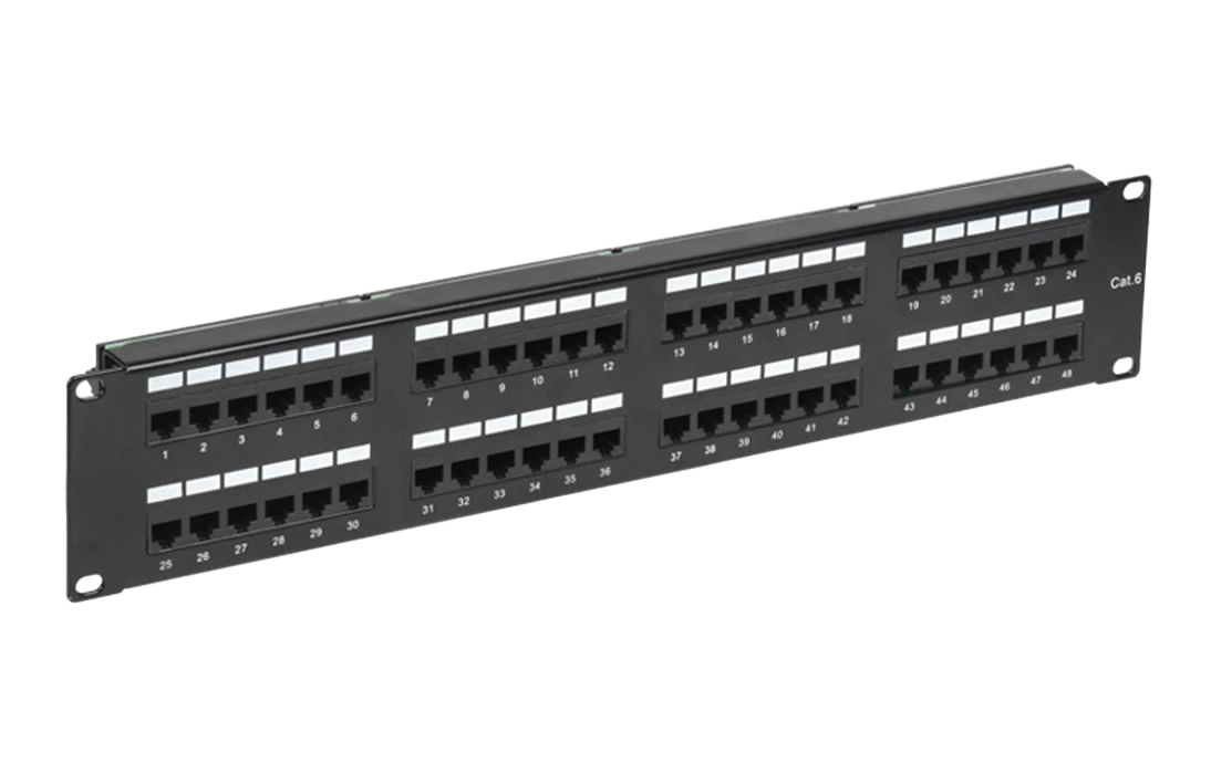 02-0232 REXANT PRO Патч-панель с кабельными органайзерами 19", 2U, 48 портов, RJ-45, CAT 6, UTP