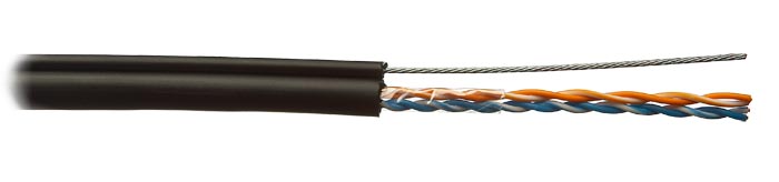Кабель витая пара UUTP2-C5-S24-SW-OUT-PE-BK-500, 2 пары, категория 5, одножильный, внешний с тросом