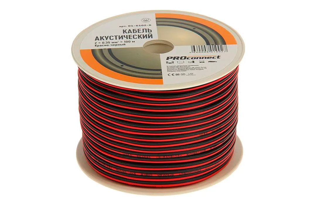 01-6102-6 Кабель акустический ШВПМ PROconnect 2х0,35 мм?, красно-черный, бухта 100 м