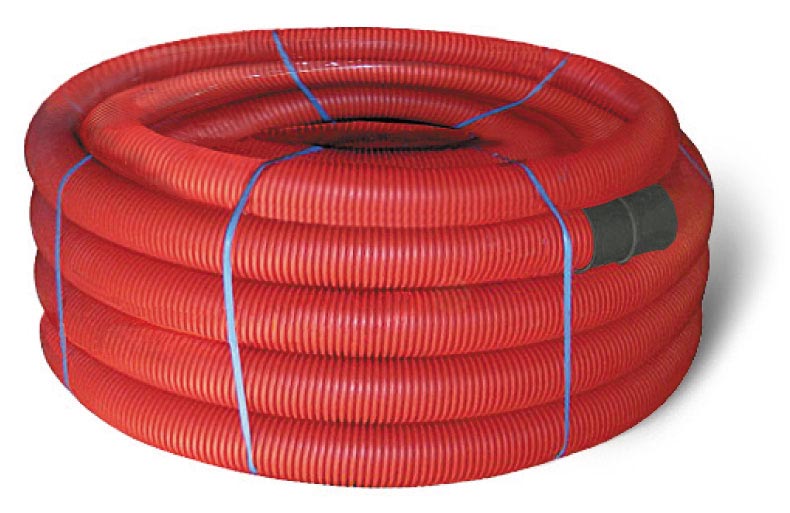 121990 Двустенная труба ПНД гибкая для кабельной канализации д.90мм с протяжкой, SN8, 450Н,  в бухте 50м, цвет красный
