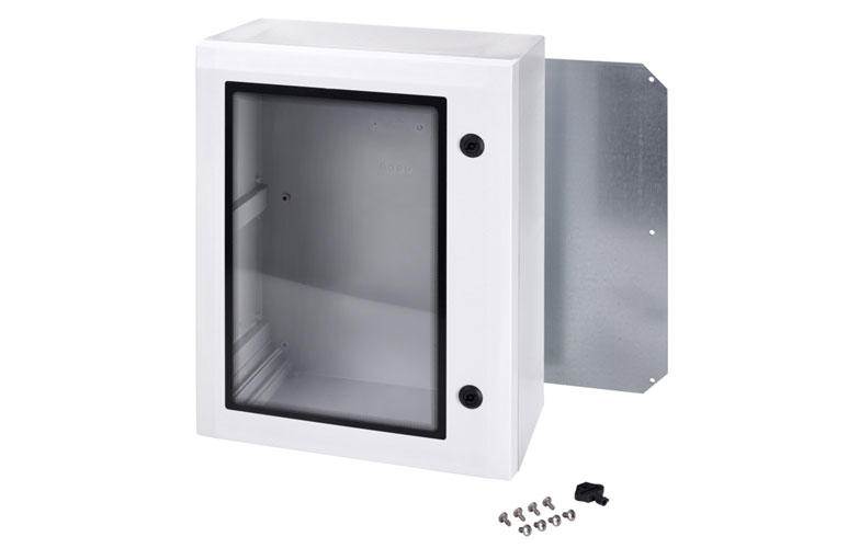 ARCA 504021W Шкаф, армированный PC, дверца с прозрачным смотровым окном, два замка, петли на длинной стороне