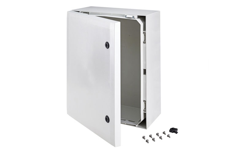 ARCA 806030 Шкаф, армированный PC, серая дверца, два замка, петли на длинной стороне, без монтажной панели