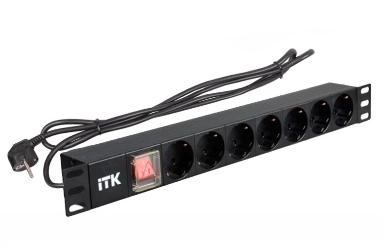 PH12-7D1 ITK PDU 7 розеток нем. ст, с LED выкл,1U, шнур 2м вилка нем