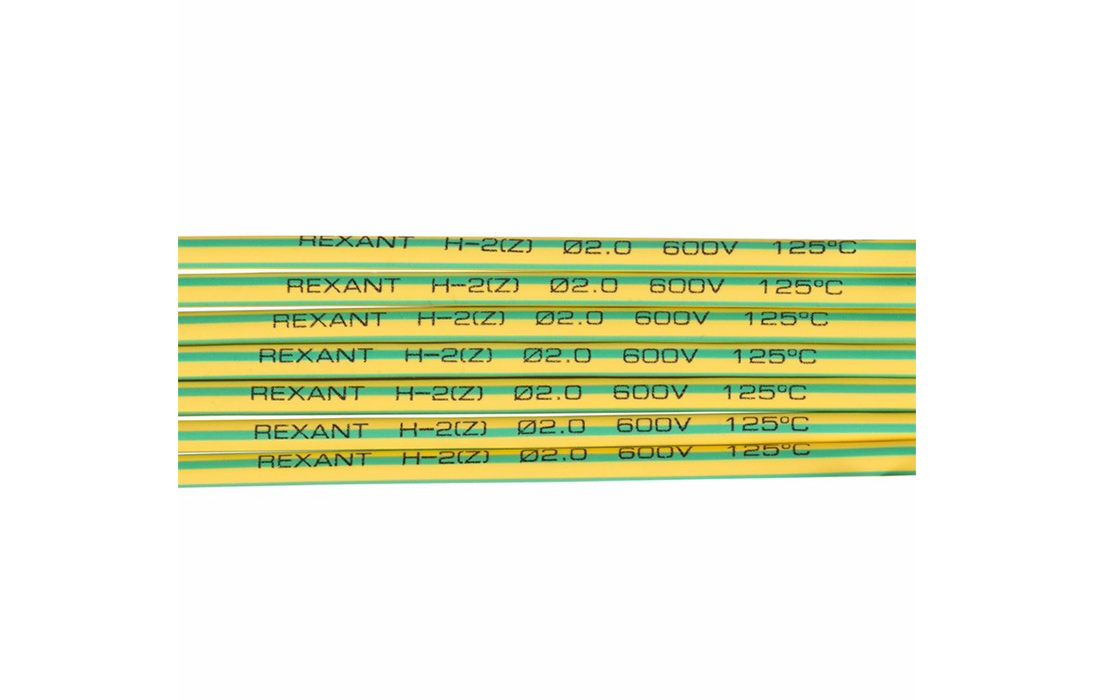 20-2007 Термоусадочная трубка REXANT 2,0/1,0 мм, желто-зеленая, упаковка 50 шт. по 1 м