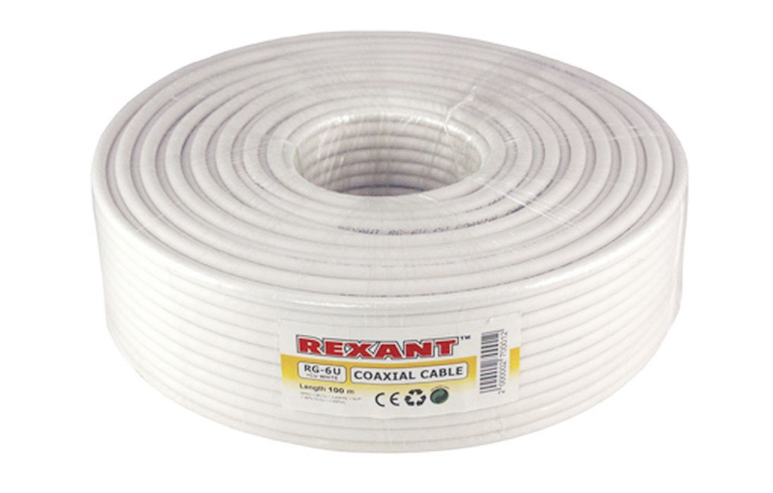 01-2611 Кабель коаксиальный REXANT 3С-2V, 75 Ом, CCS/Al/Al, 48%, бухта 100 м, белый