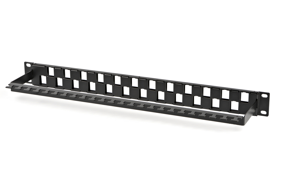 Hyperline PPBL3-19-24S-RM Модульная патч-панель 19", 24 порта, Flat Type, 1U, для модулей Keystone Jack, с задним кабельным организатором (без модулей)