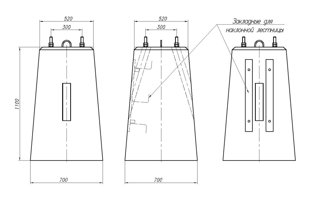 Фундамент для светофоров с наклонной лестницей и двумя трансф. ящиками ФС 110х70 15378-00-00