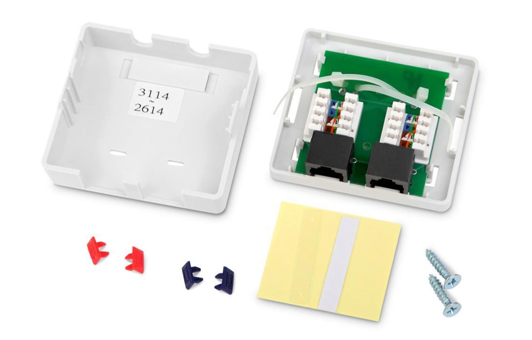 31346 Hyperline SB2-1-8P8C-C6-SH-WH Розетка компьютерная RJ-45(8P8C), категория 6, экранированная, одинарная, внешняя, Dual IDC