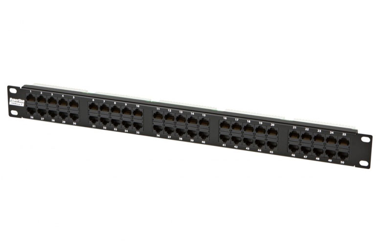 20341 Hyperline PP-19-50-8P8C-C5-110D Патч-панель 19", 1U, 50 портов RJ-45, категория 5, Dual IDC (комп. раскладка, 2 пары на порт 1,2,3,6)