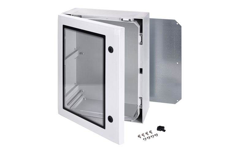 ARCA 504021W Шкаф, армированный PC, дверца с прозрачным смотровым окном, два замка, петли на длинной стороне